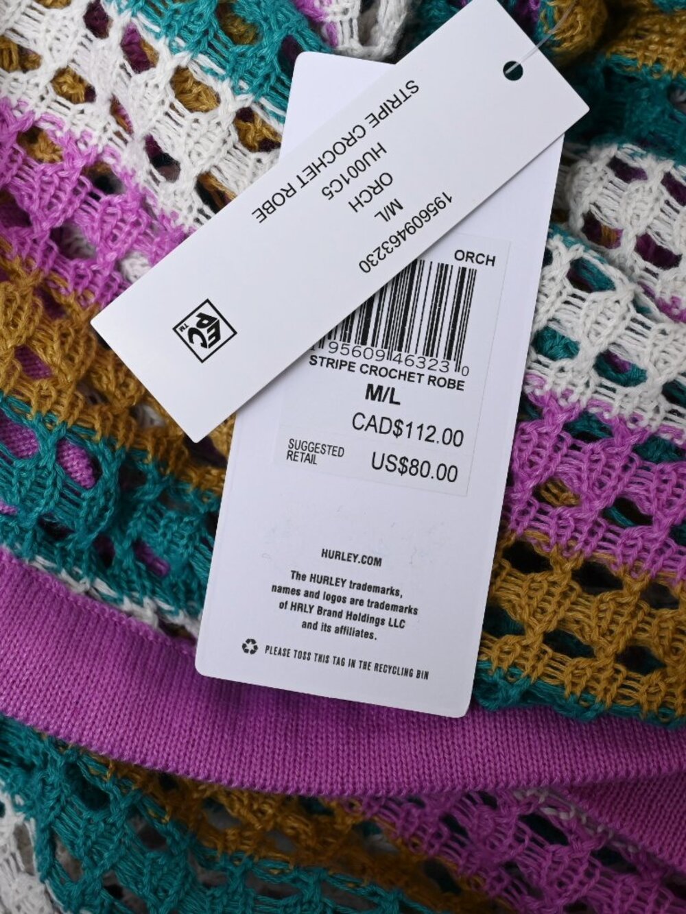 Hurley Crochet Multicolor Beach Swim Kimono Cover-Up Size M/L NWTS - Picture 15 of 16